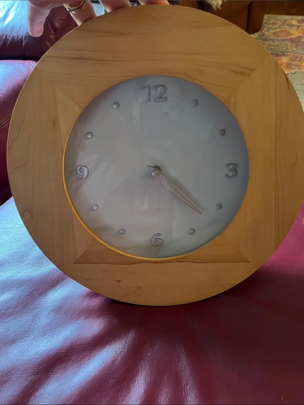 Wooden Round Wall Clock in Light Maple - from Crate&Barrel , working condition